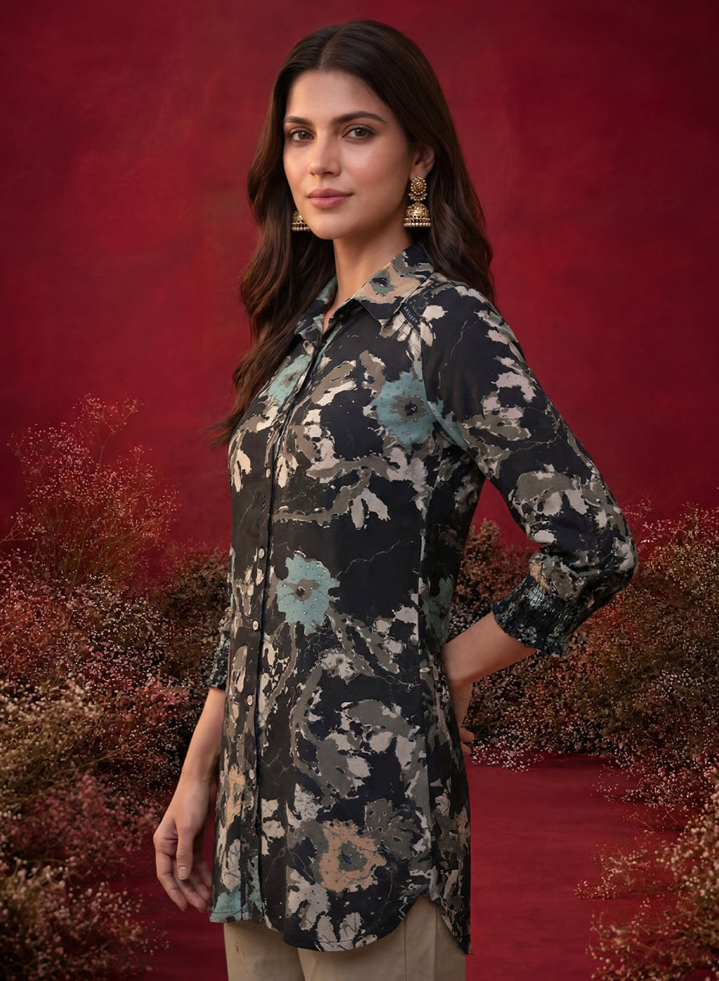 Black All Over Printed Crepe Shirt
