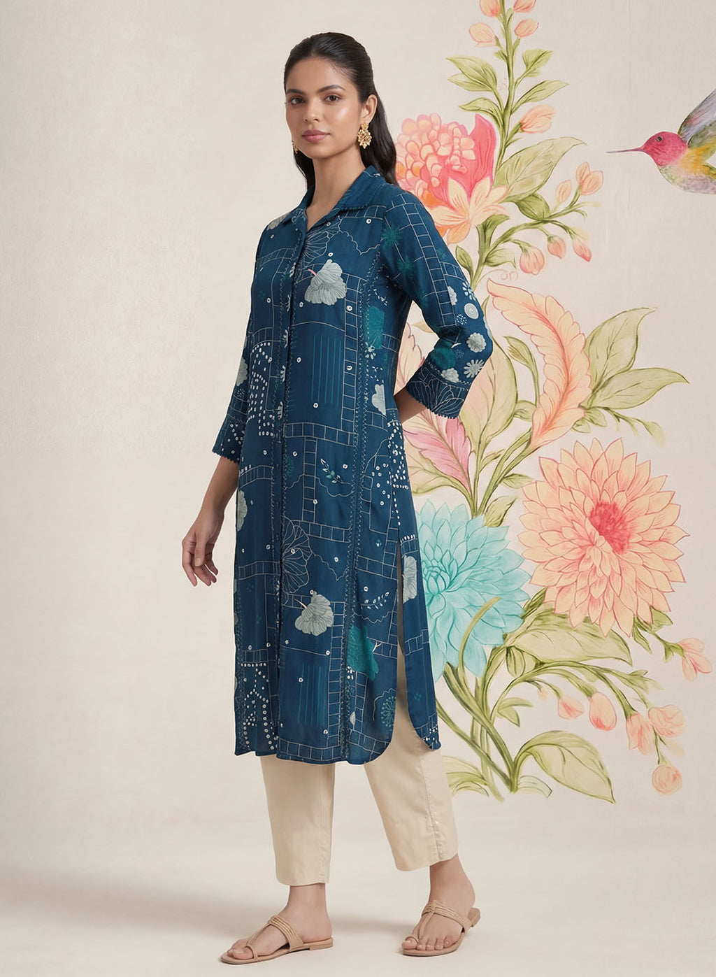 Bani Navy Printed Straight Kurti