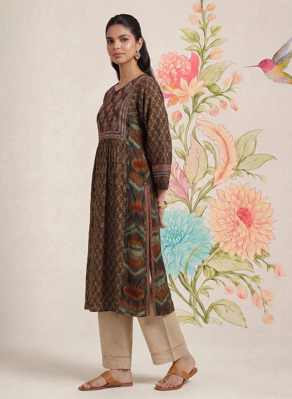 Mehrang Maroon Printed A-line Kurta
