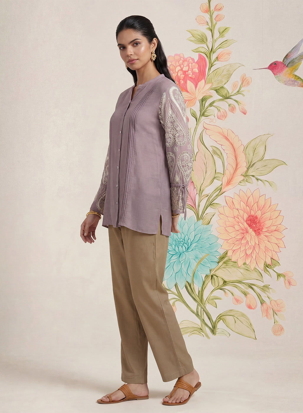 Taal Lavender Embroidered Shirt