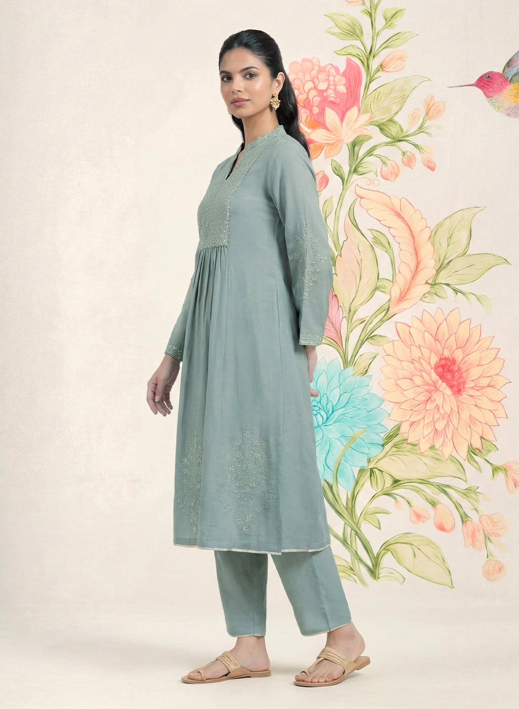 Malang Green Embroidered A-line Kurta Set