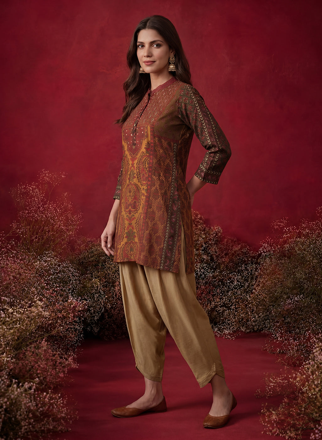Orabella Olive Printed Shantoon Tunic