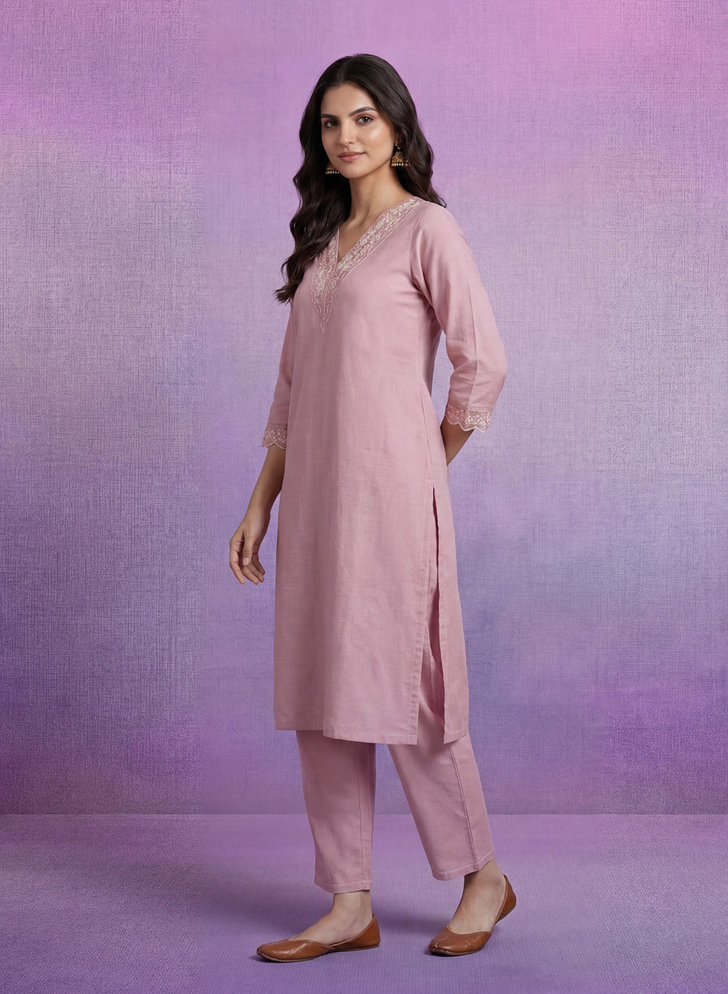 Pink mbroidered Suit Set with Dupatta