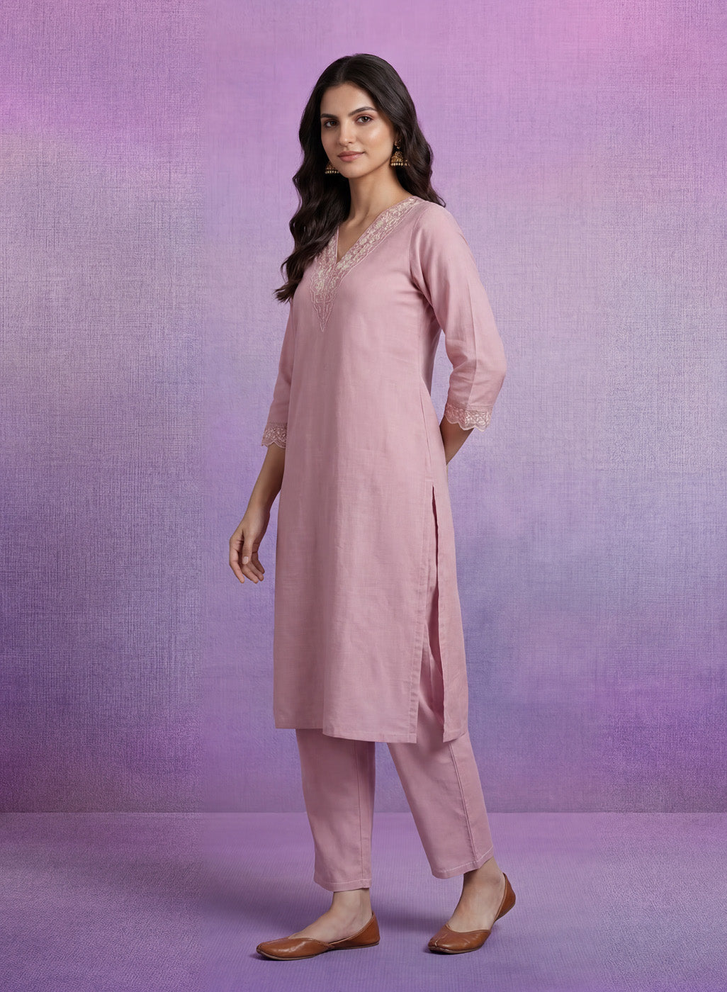Pink mbroidered Suit Set with Dupatta
