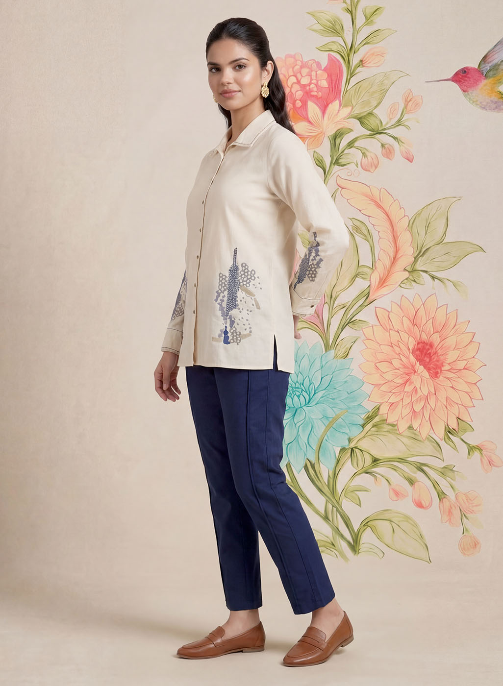 Sakhi Ivory Embroidered Shirt