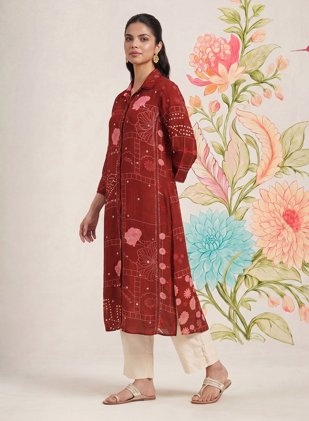 Bani Maroon Printed Straight Kurti