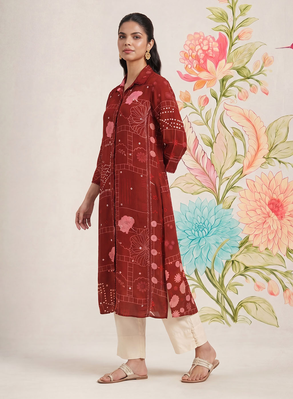 Bani Maroon Printed Straight Kurti