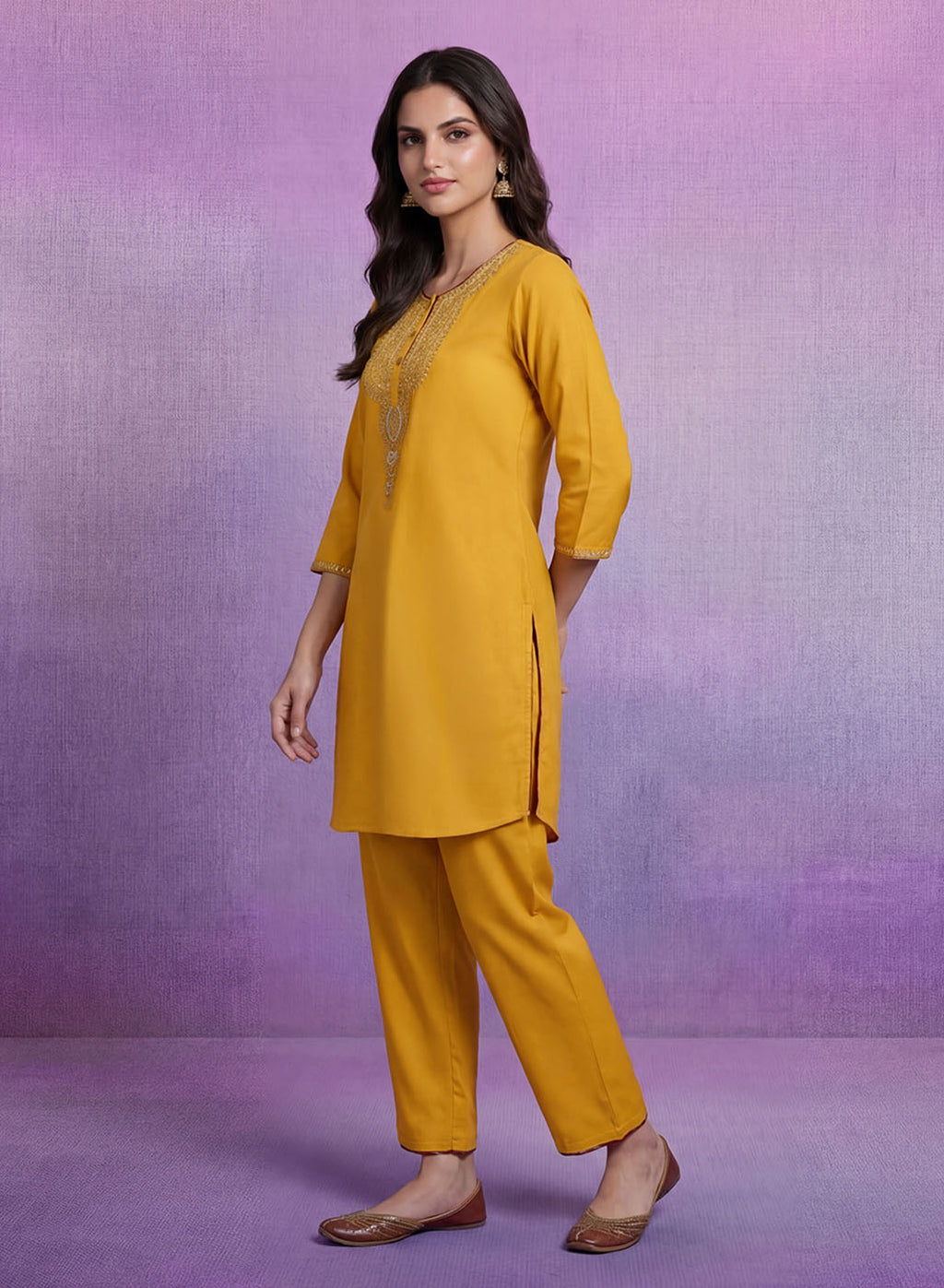 Yellow Embroidered Suit Set with Dupatta