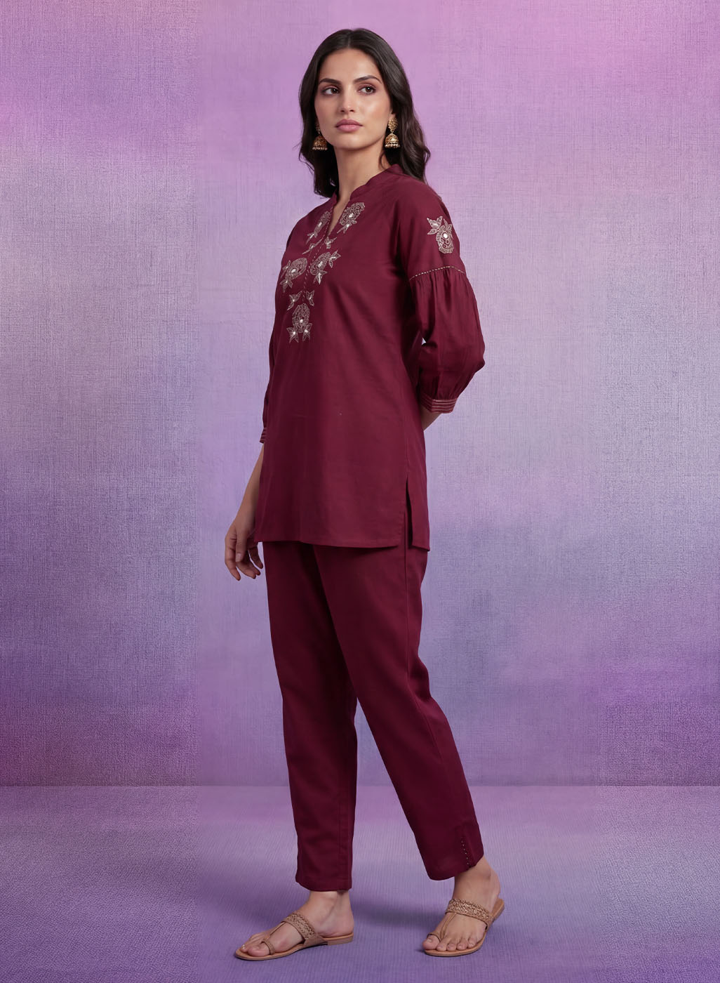 Maroon Embroidered Co-ord Set