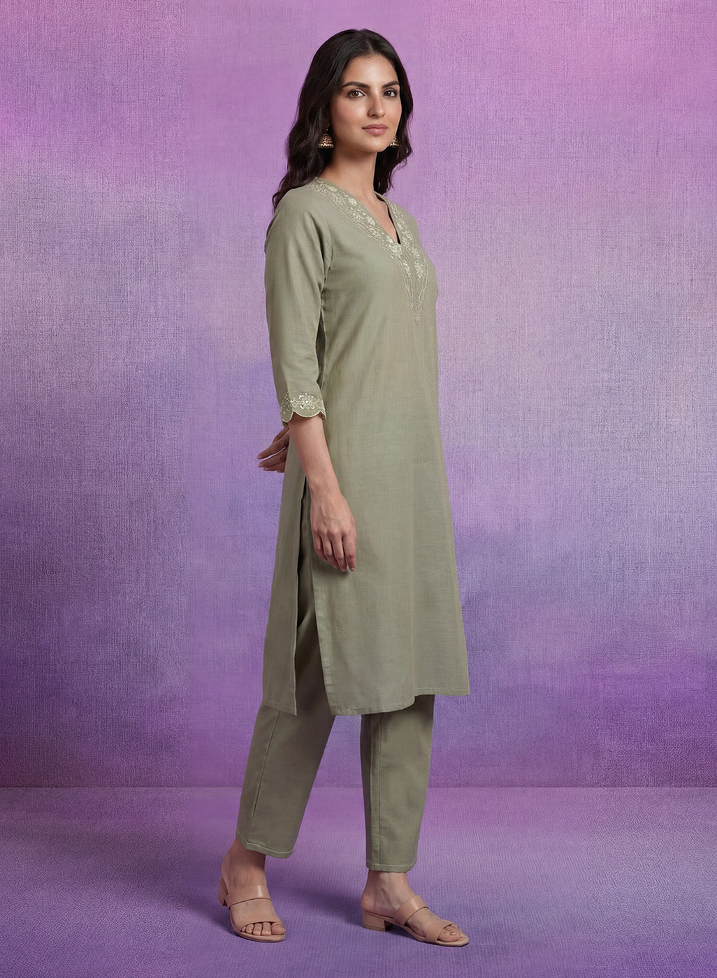 Mint green Embroidered Suit Set with Dupatta
