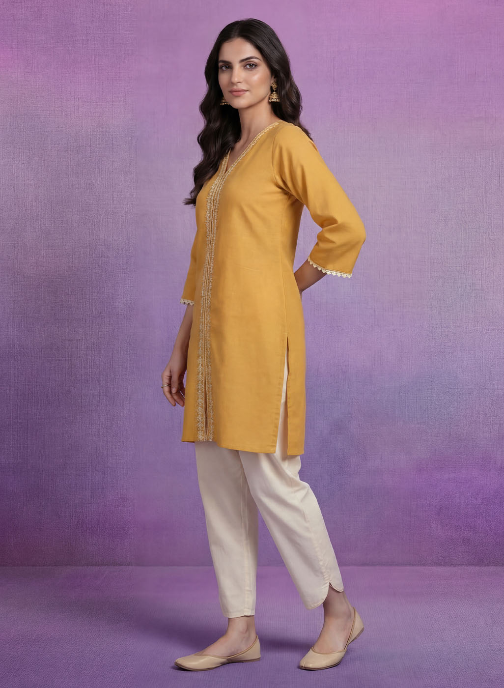 Yellow Embroidered Straight Kurta Set