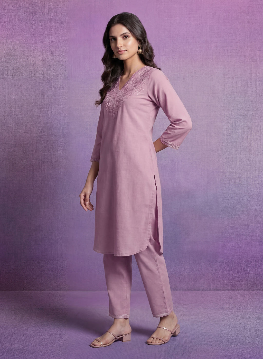 Pink Embroidered Straight Kurta Set