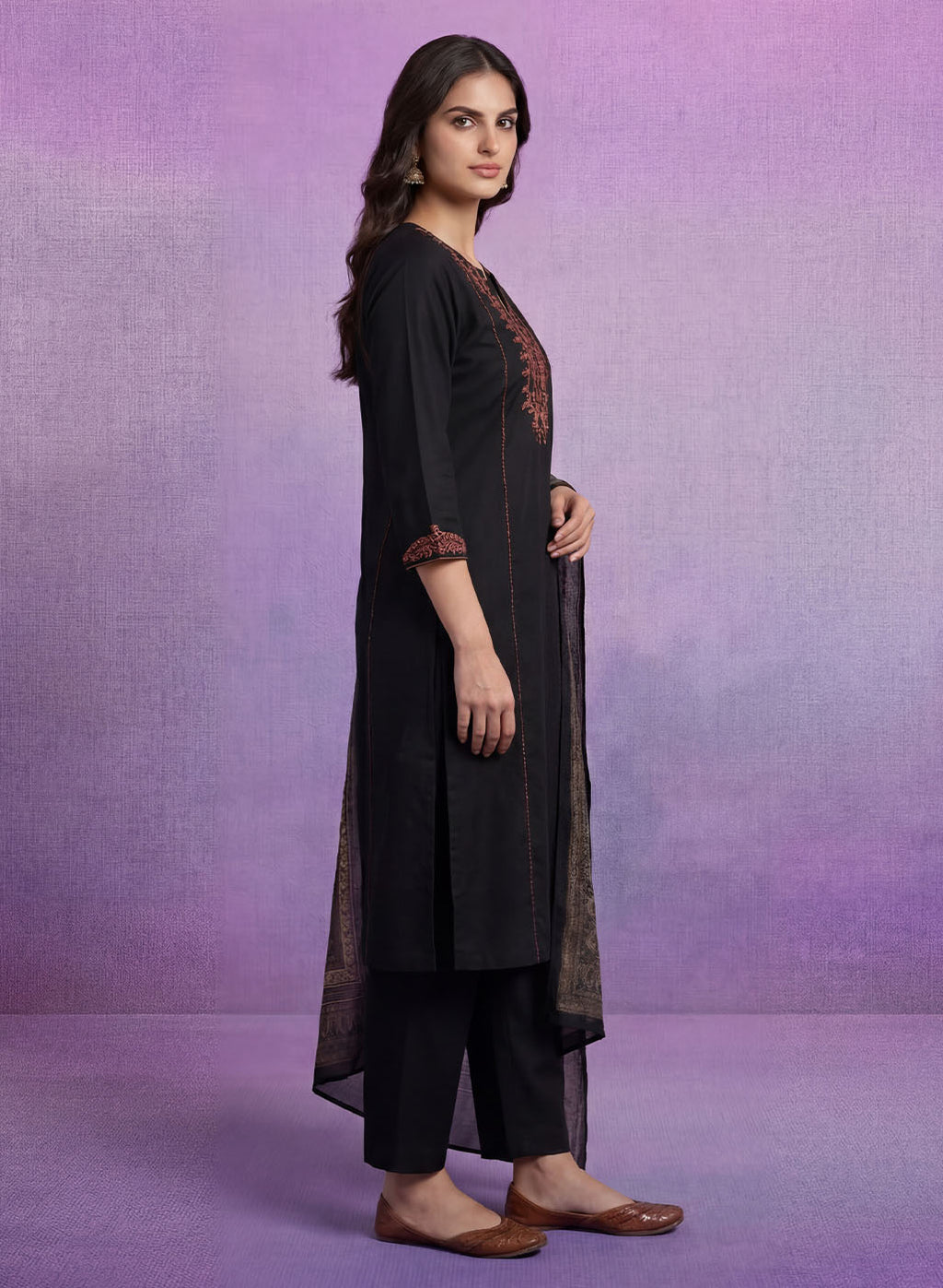Black Embroidered Suit Set with Dupatta
