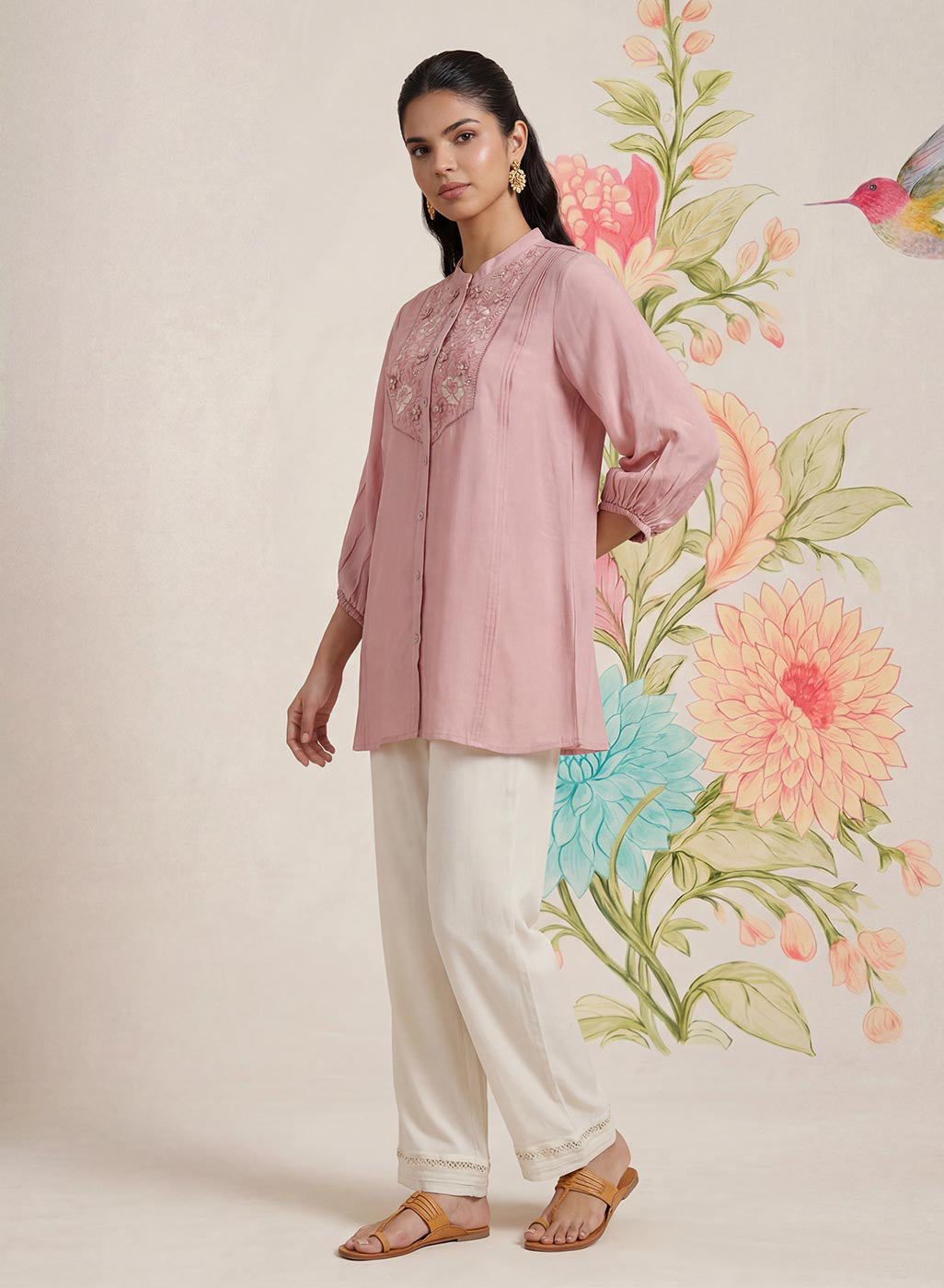 Kissa Pink Embroidered Shirt