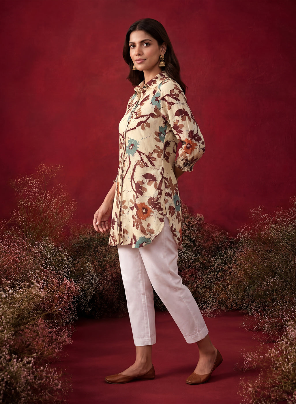 Wine All Over Printed Crepe Shirt