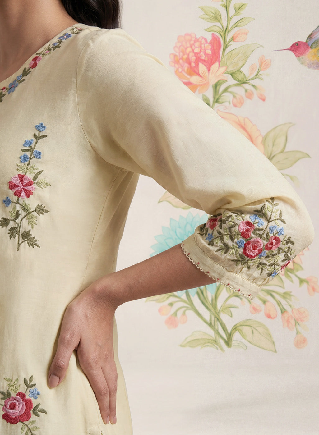 Saavan Light Green Embroidered Cotton blend Kurta Set