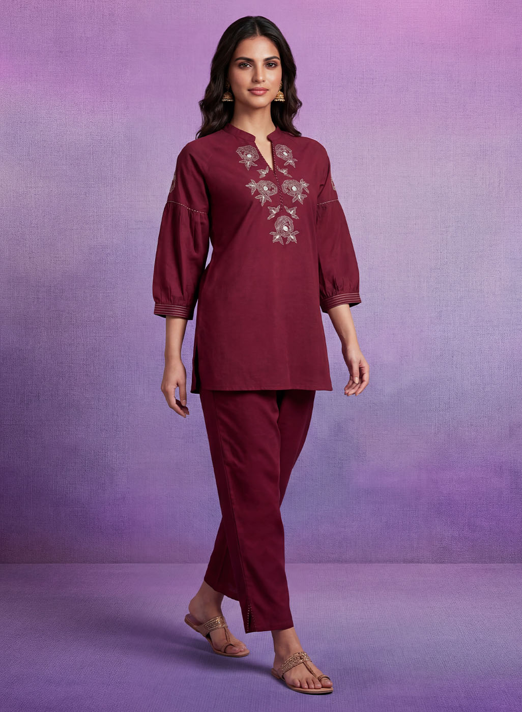 Maroon Embroidered Co-ord Set
