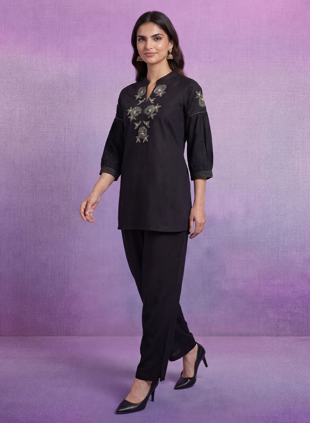 Black Embroidered Co-ord Set