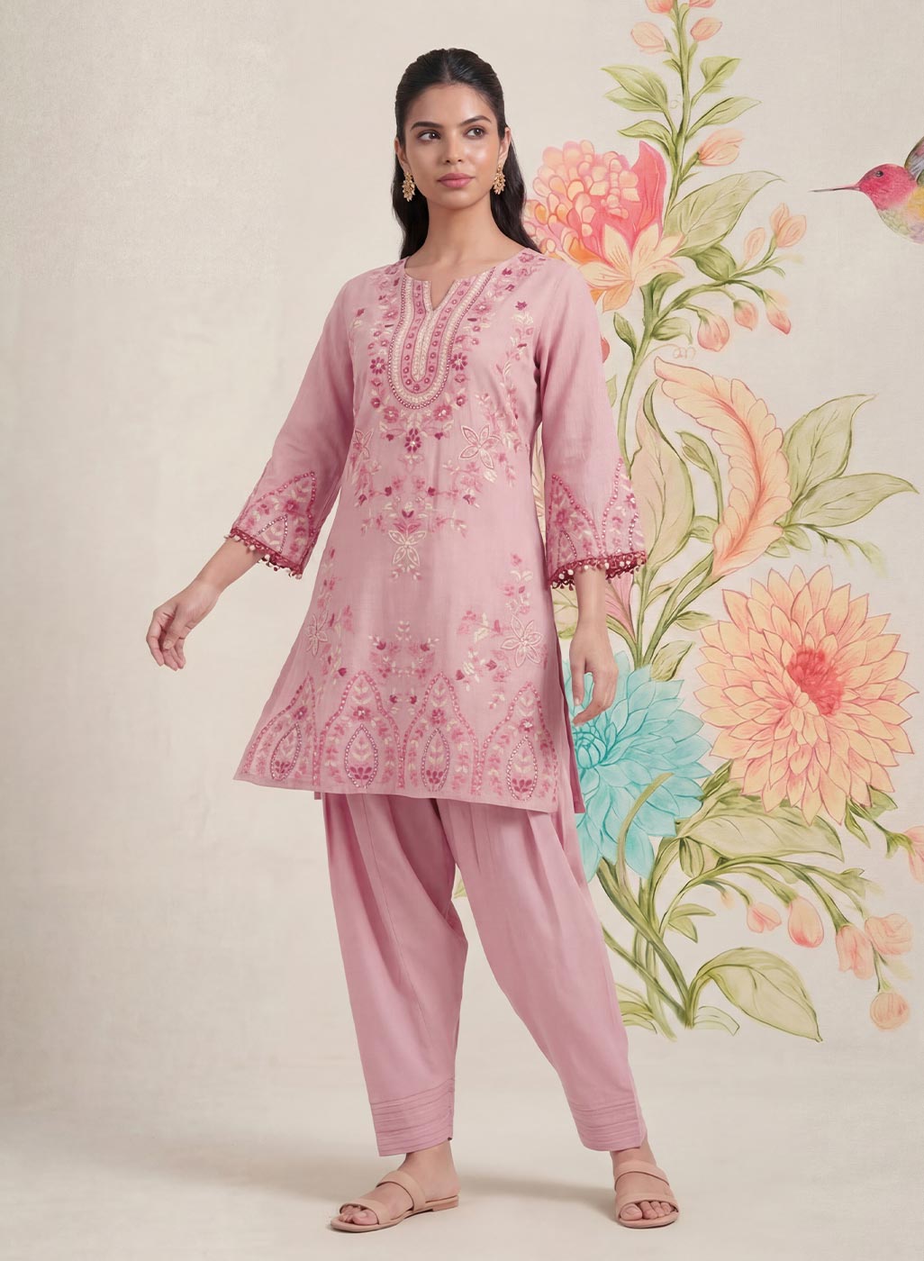Amoli Light Pink Embroidered Kurta Set