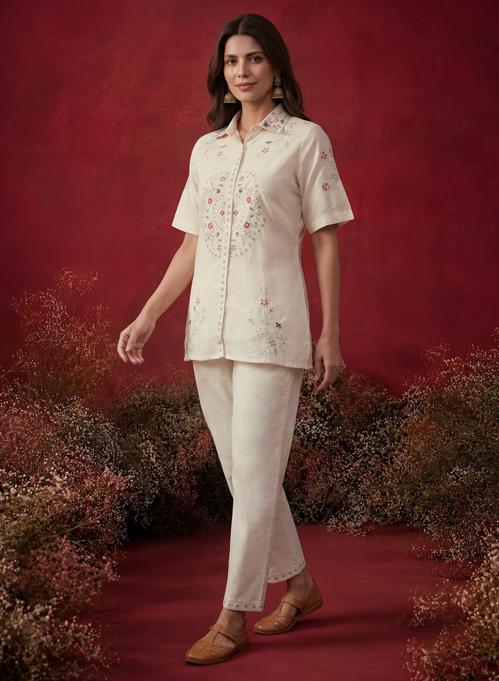 Ivory Embroidered Chanderi Regular Co-ord Set