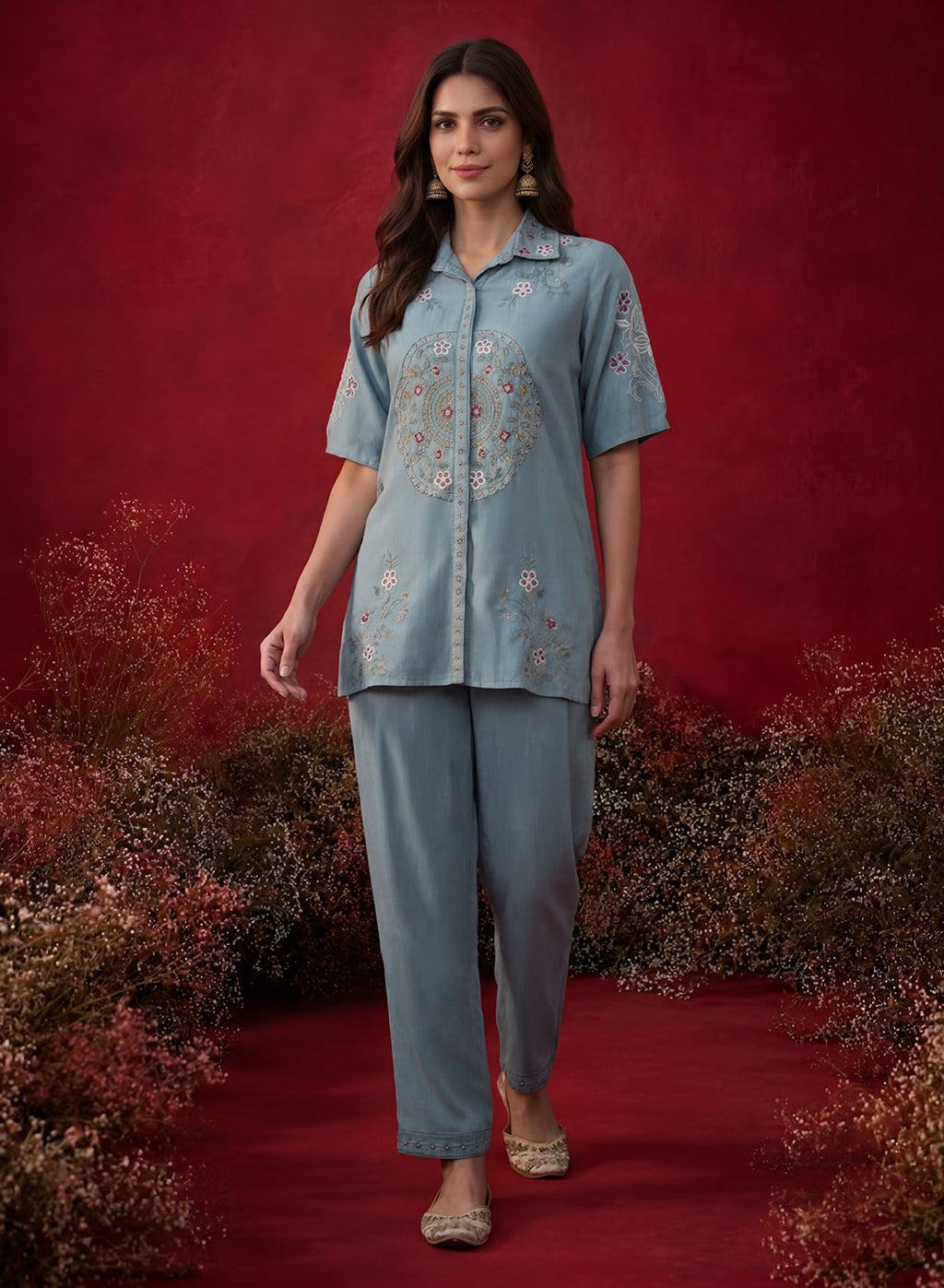 Spa Embroidered Chanderi Regular Co-ord Set