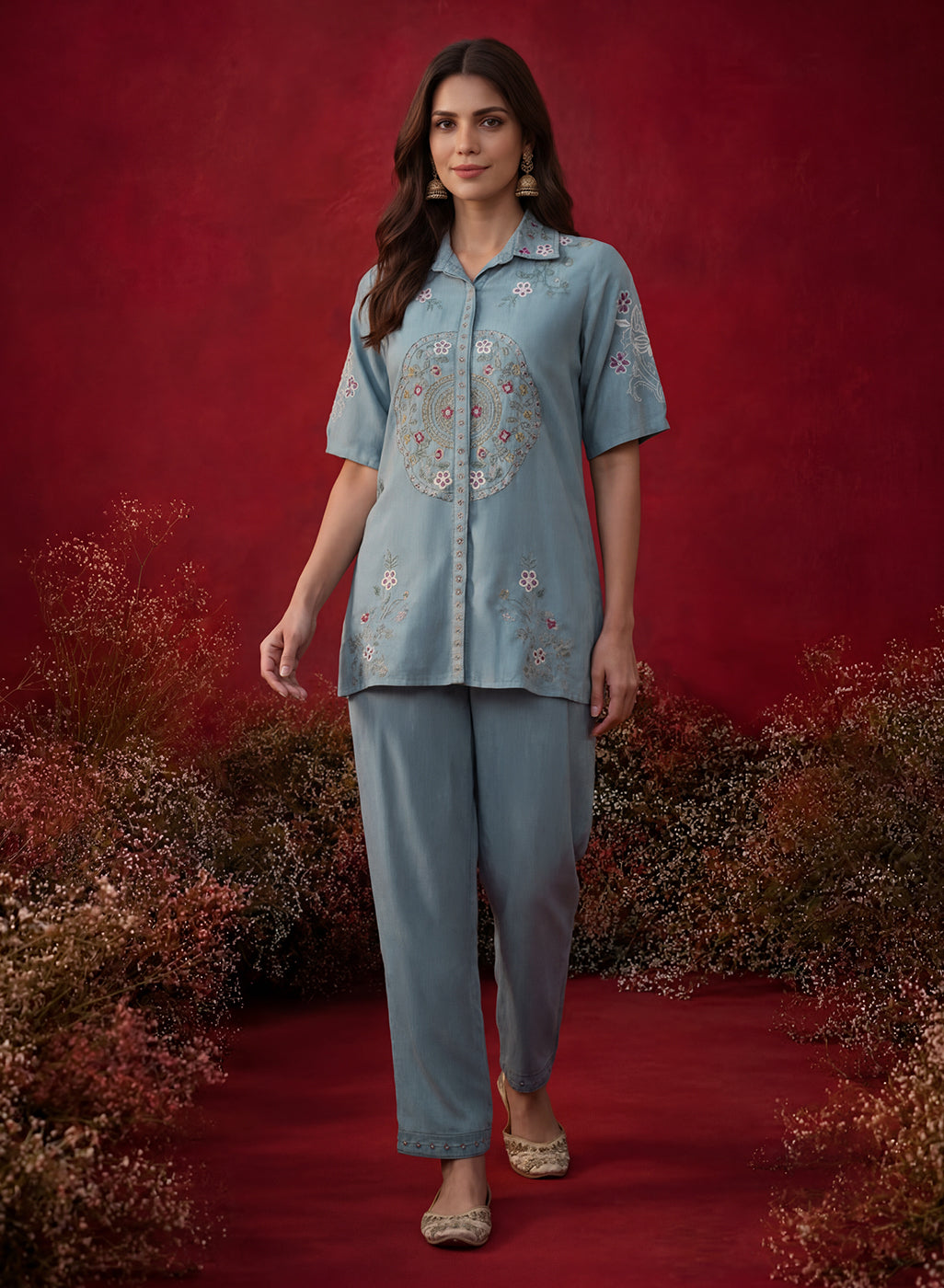 Spa Embroidered Chanderi Regular Co-ord Set