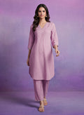 Pink Embroidered Straight Kurta Set