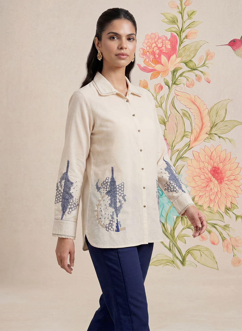 Sakhi Ivory Embroidered Shirt