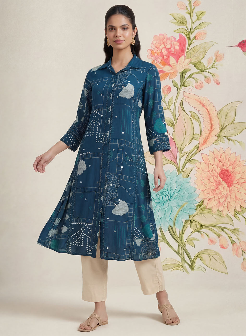 Bani Navy Printed Straight Kurti