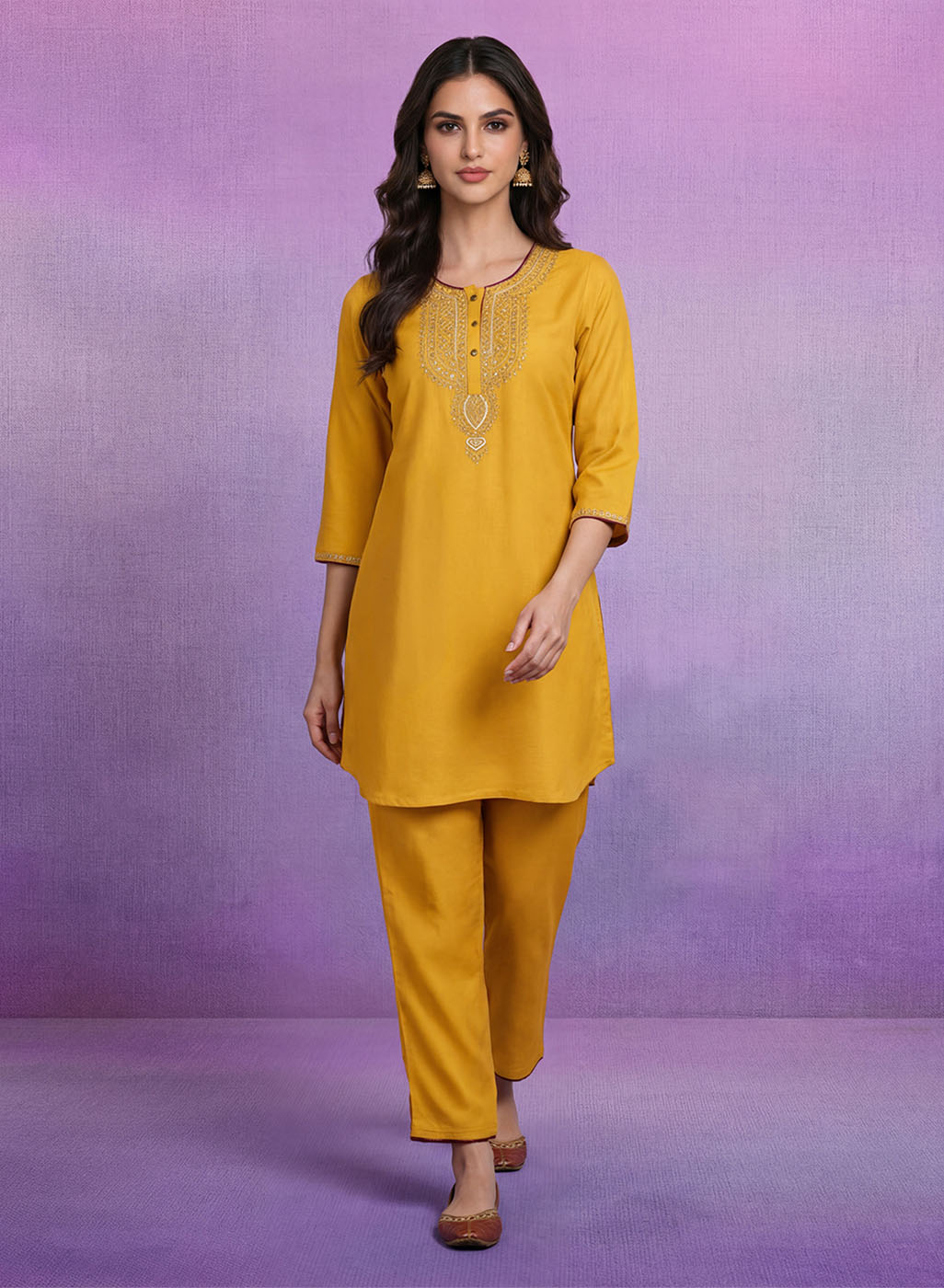Yellow Embroidered Suit Set with Dupatta