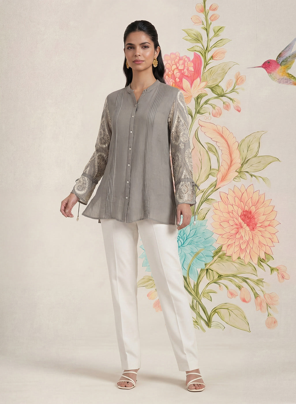 Taal Grey Embroidered Shirt