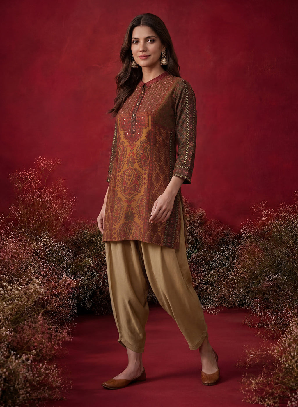 Orabella Olive Printed Shantoon Tunic