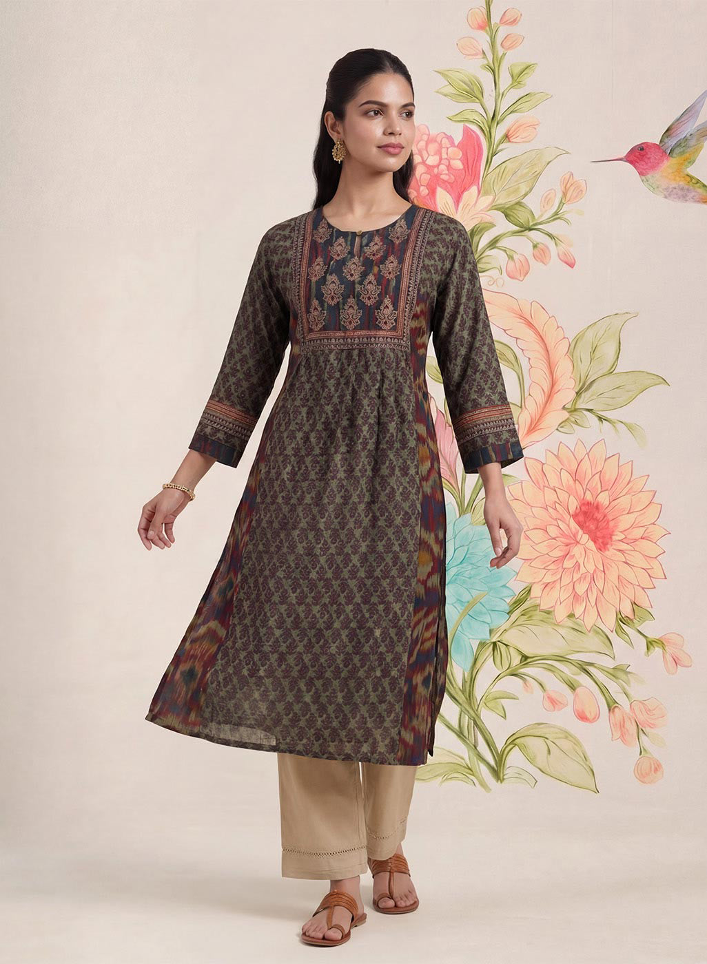 Mehrang Navy Printed A-line Kurta