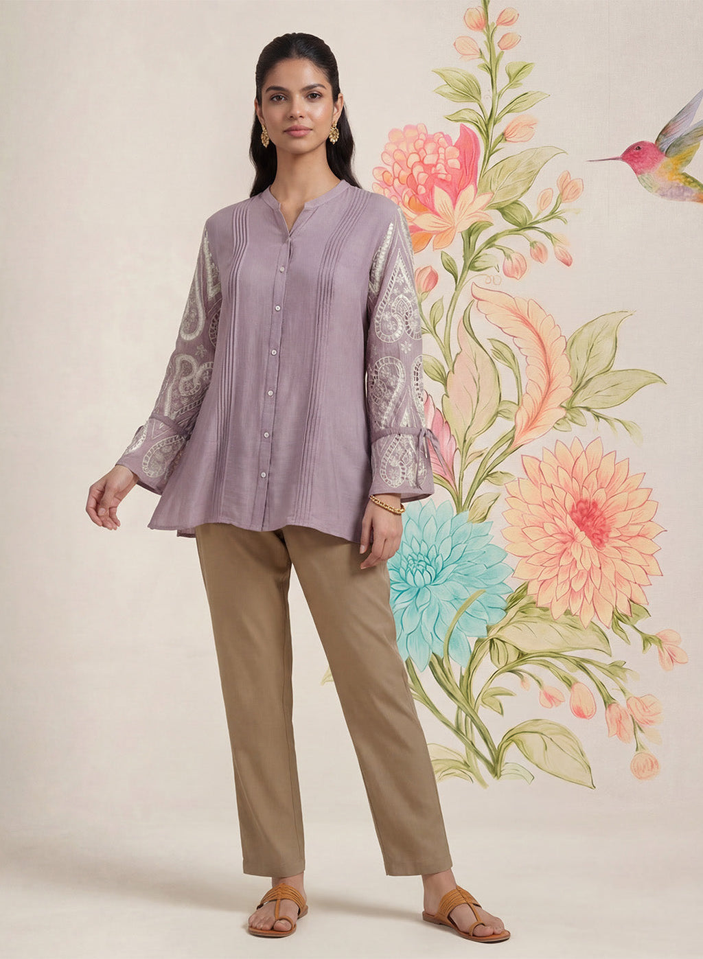 Taal Lavender Embroidered Shirt