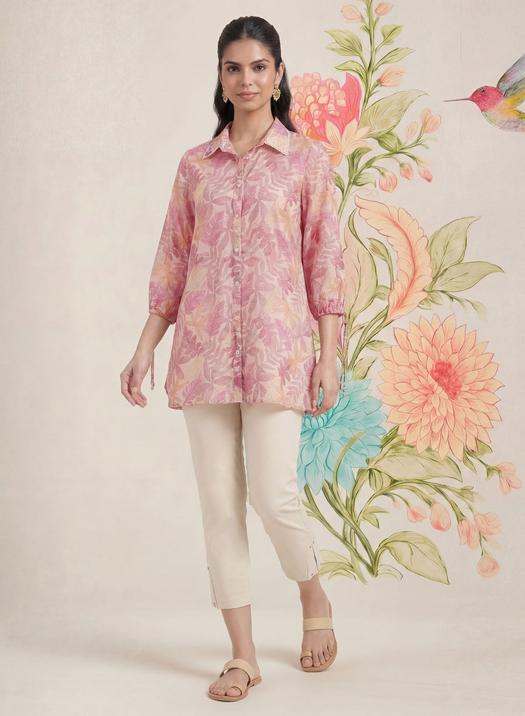 Aro Peach Floral Printed Shirt