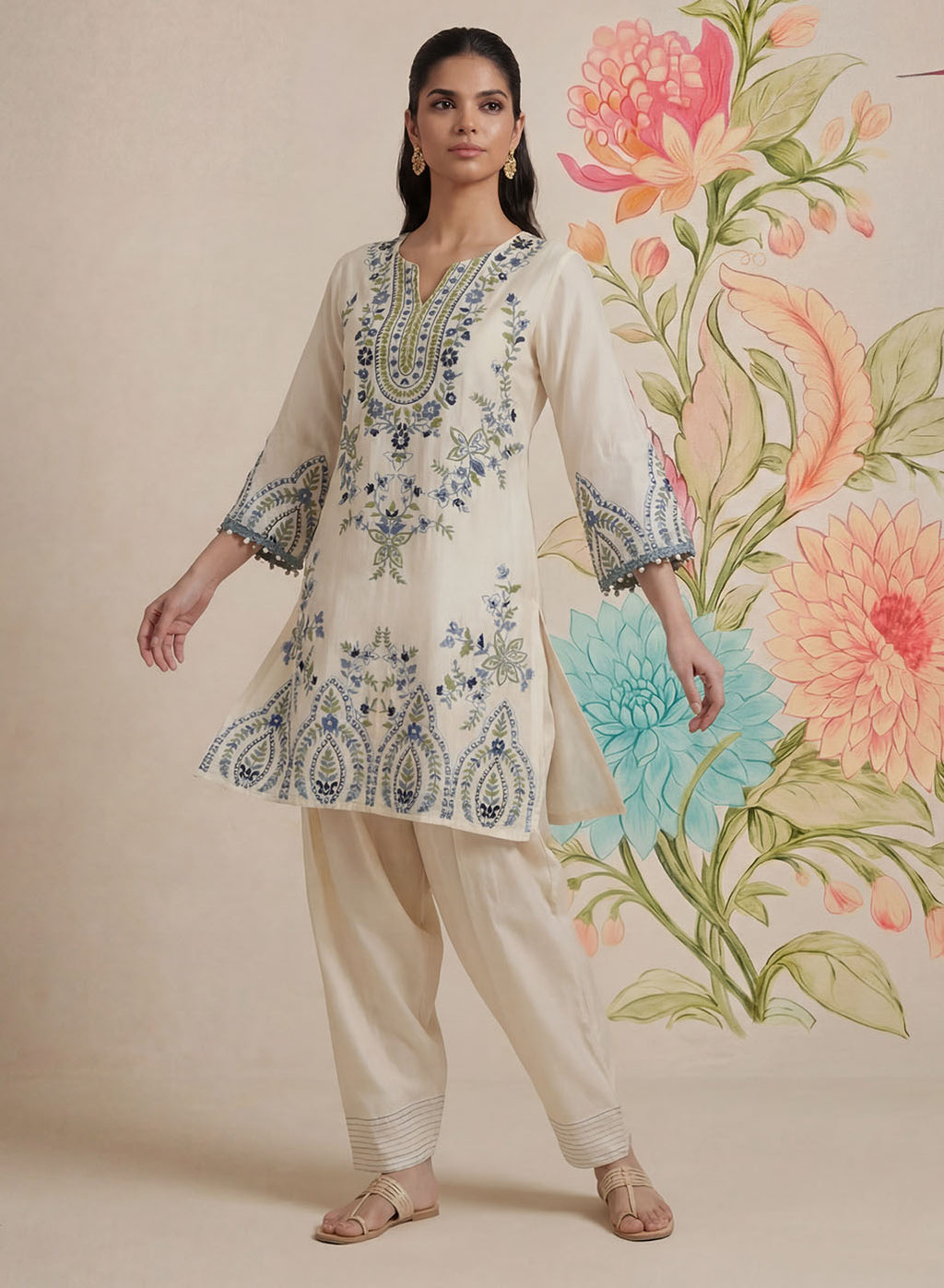 Amoli White Embroidered Kurta Set