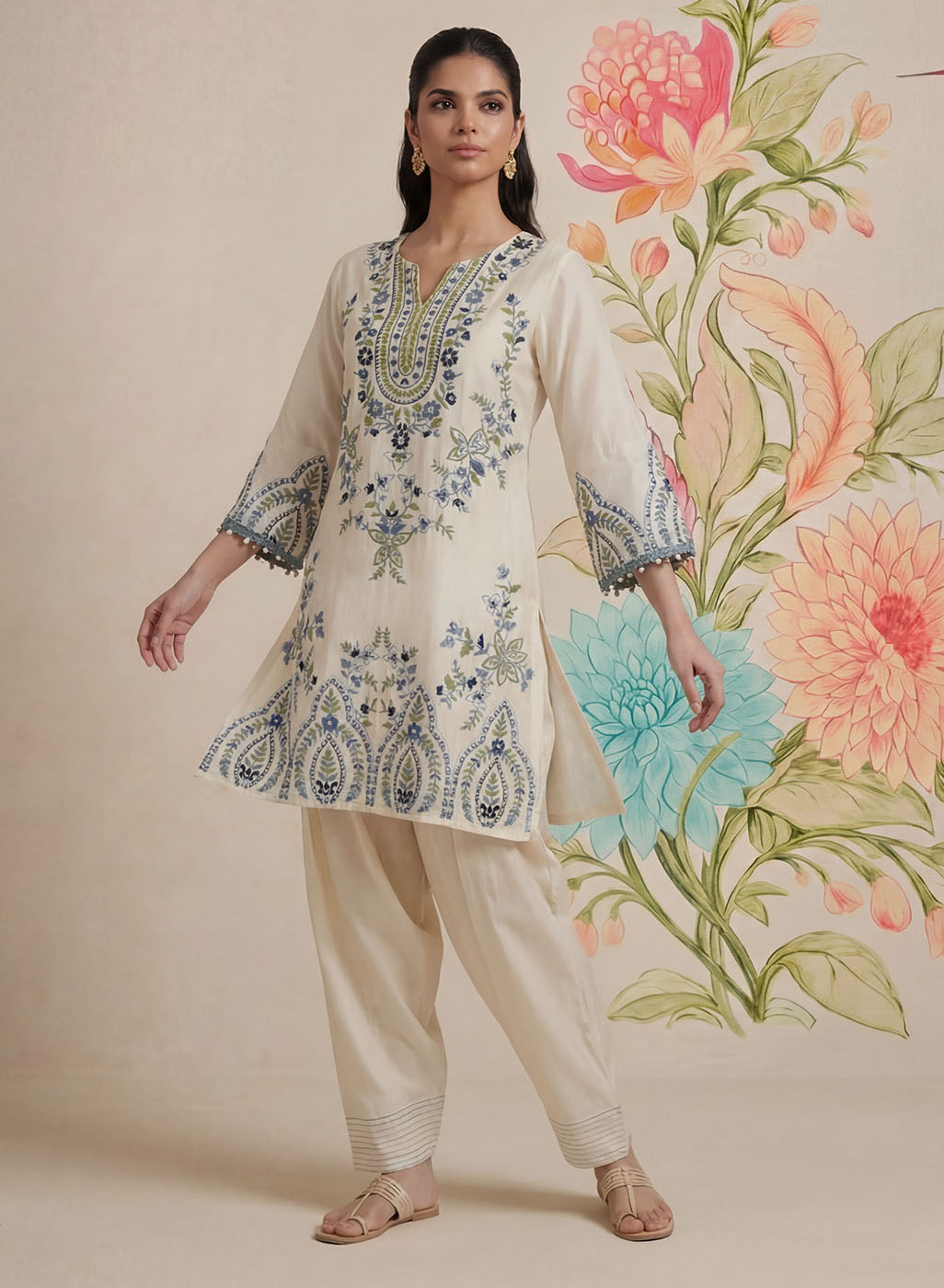 Amoli White Embroidered Kurta Set