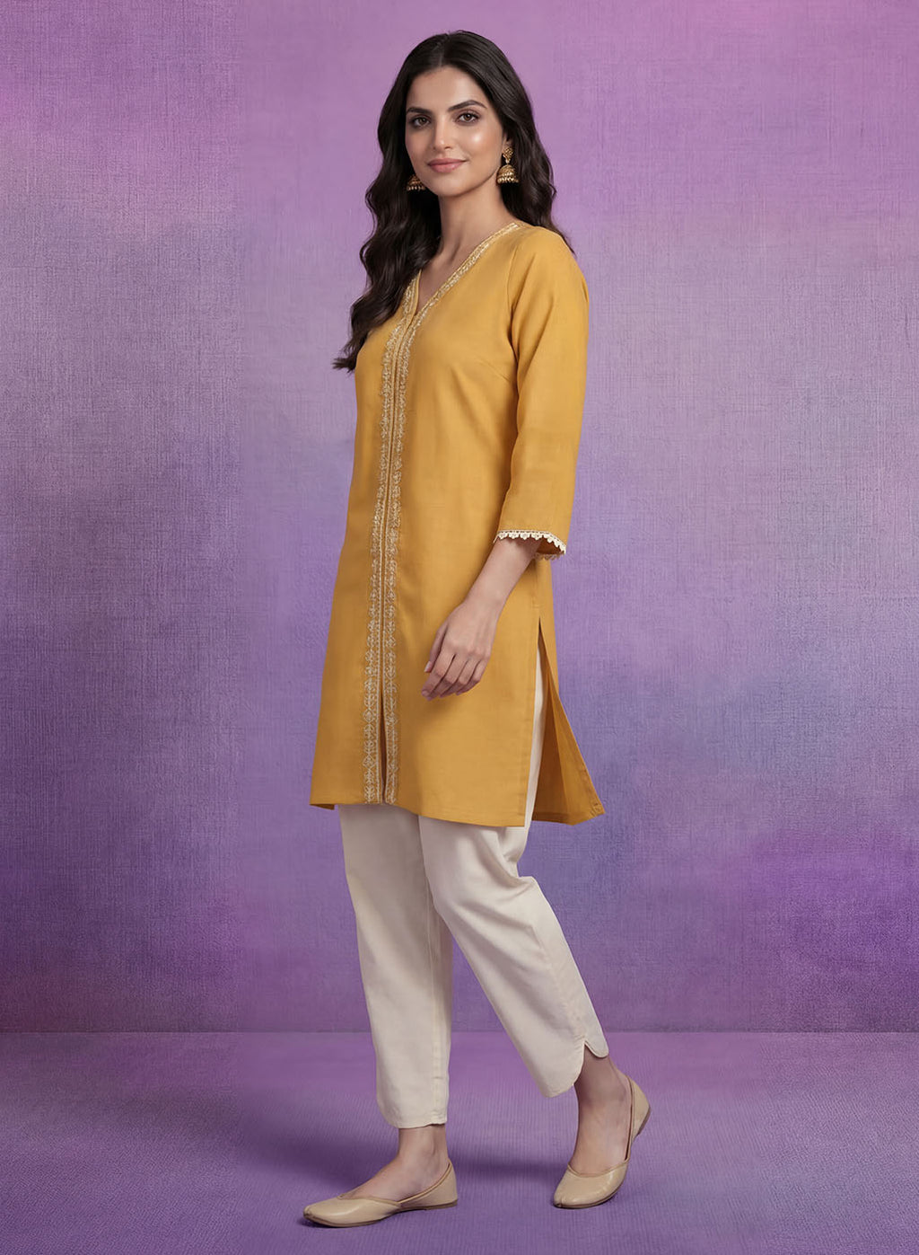 Yellow Embroidered Straight Kurta Set