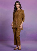 Olive Embroidered Panelled Co-ord Set