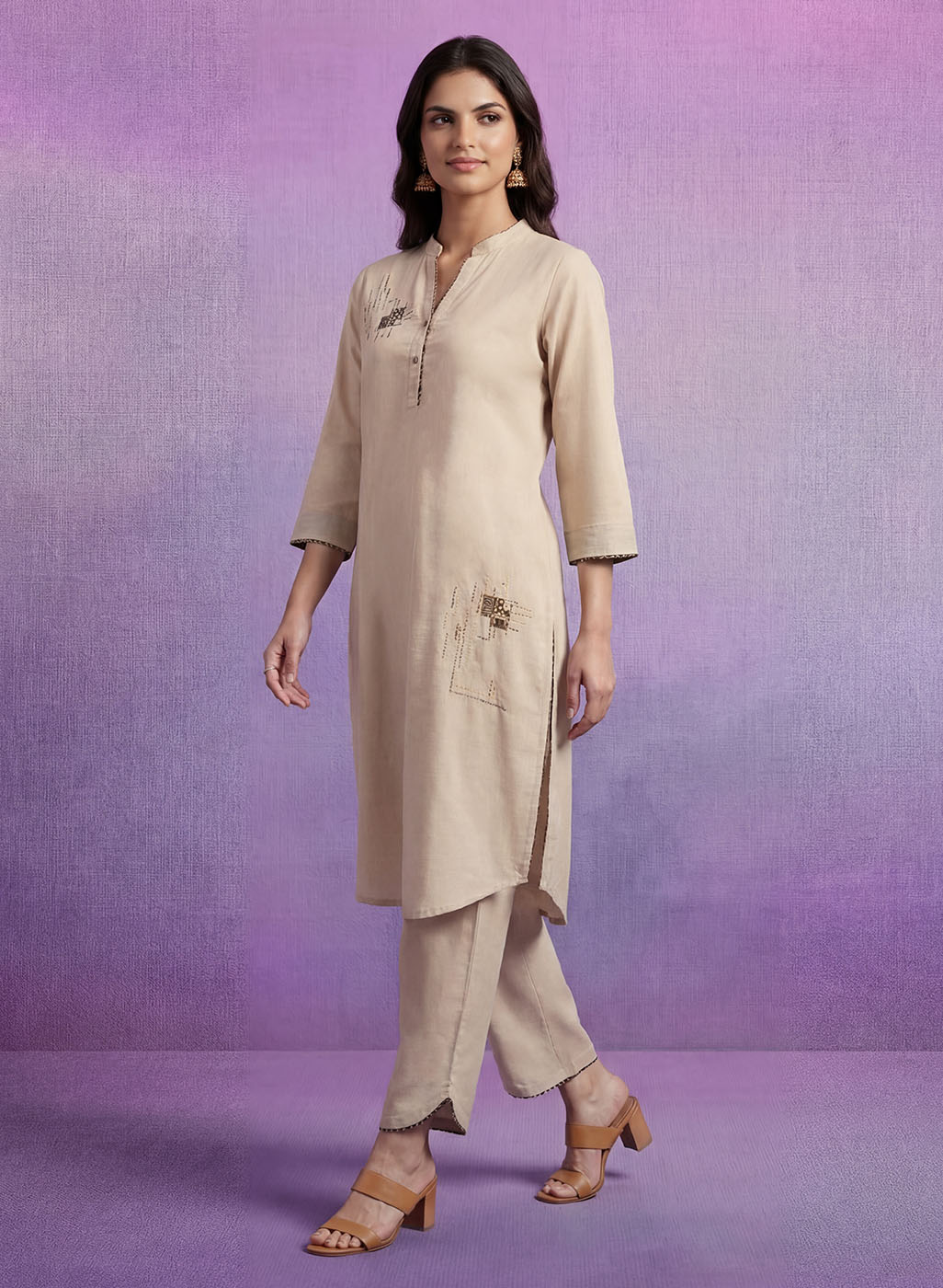 Ivory Applique-work Kurta Set