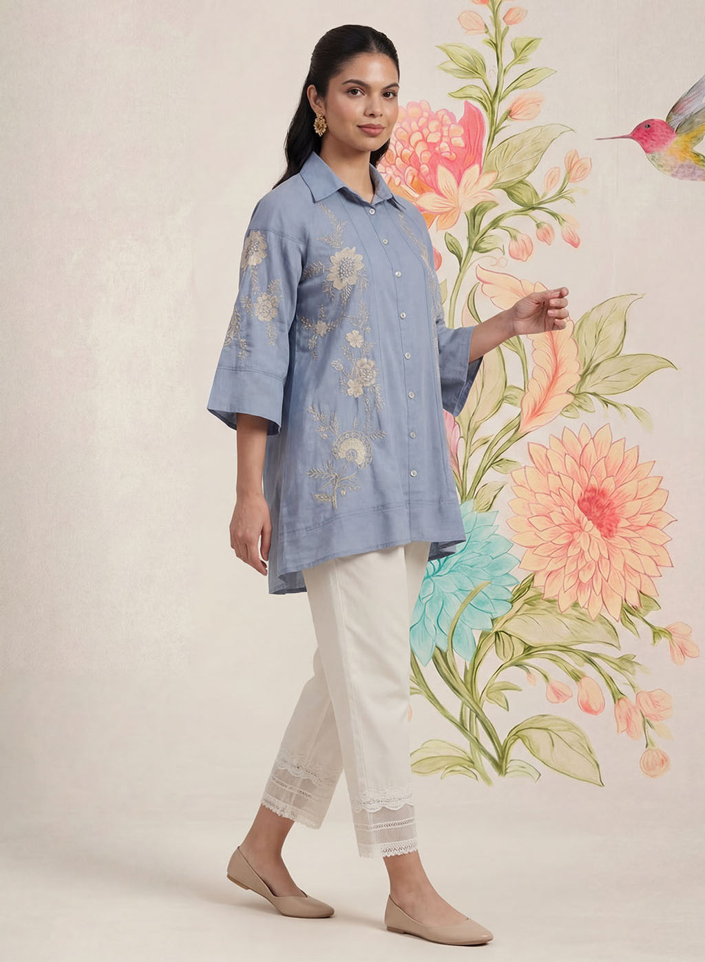 Maitri Spa Embroidered A-line Tunic