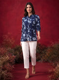 Navy All Over Printed Satin Shirt