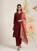 Ragini Maroon Embroidered Straight Suit Set with Dupatta