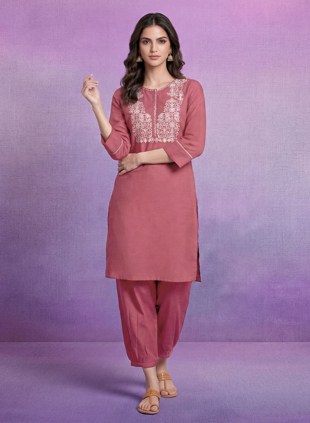 Coral Embroidered Straight Kurta Set