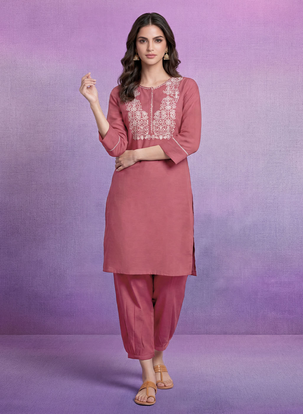 Coral Embroidered Straight Kurta Set