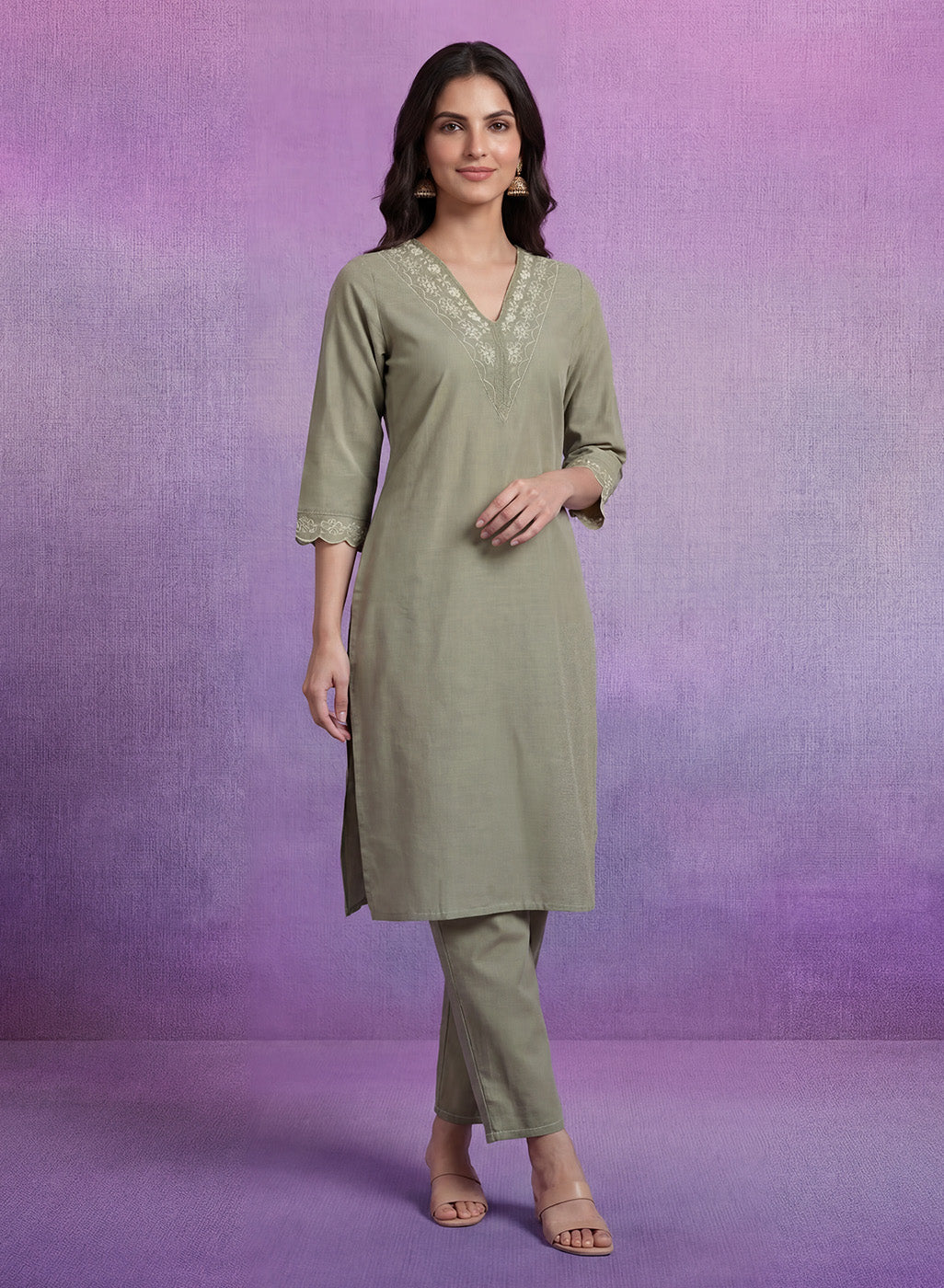 Mint green Embroidered Suit Set with Dupatta