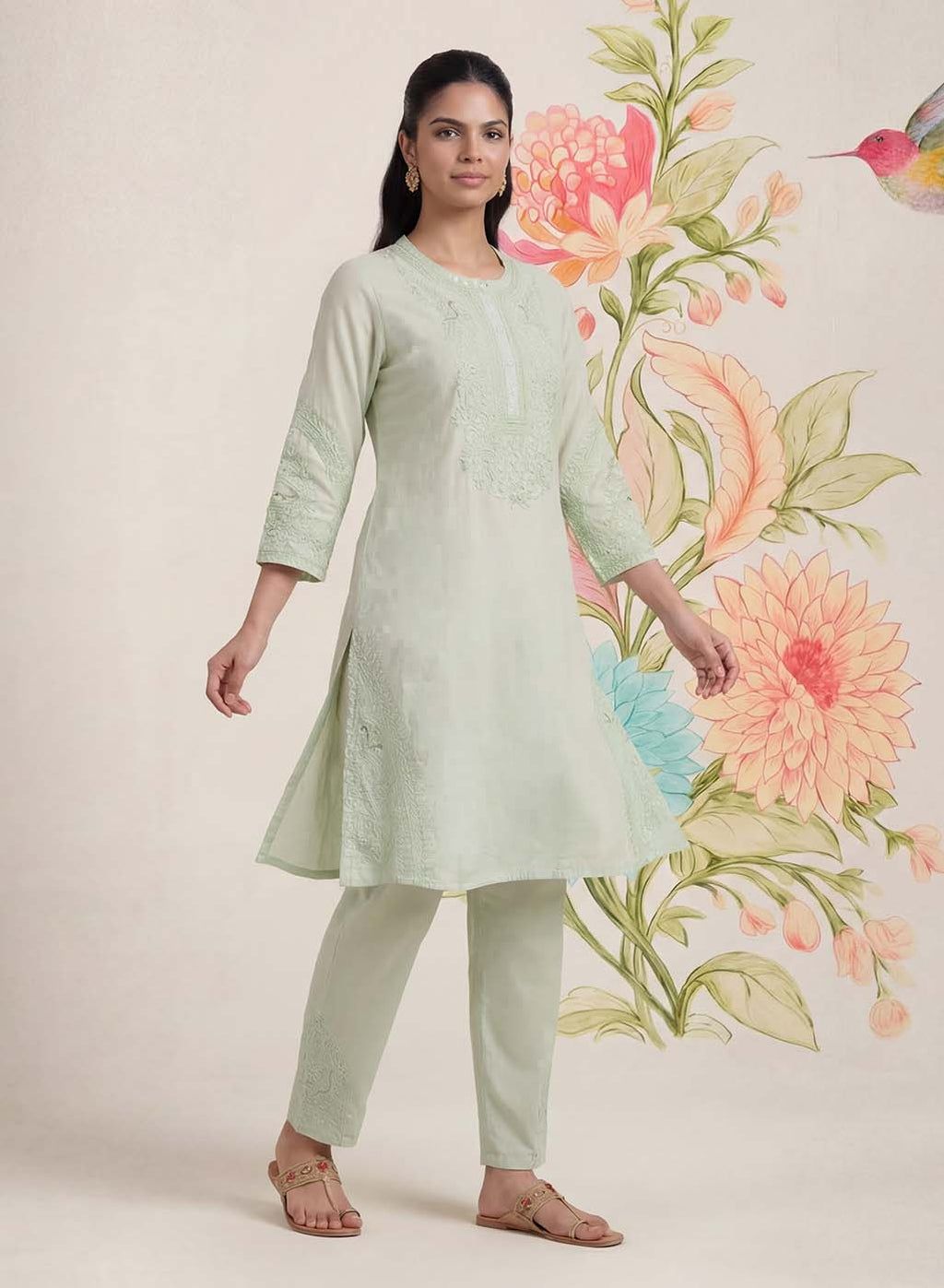 Suroor Mint Green Embroidered Chanderi Kurta Set