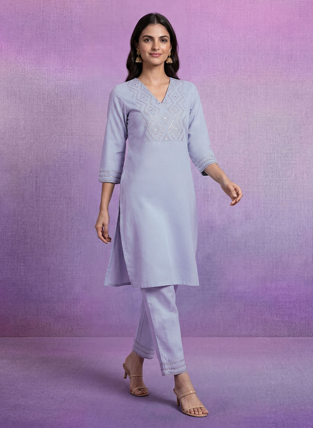 Spa Cotton Blend Embroidered Kurta Set