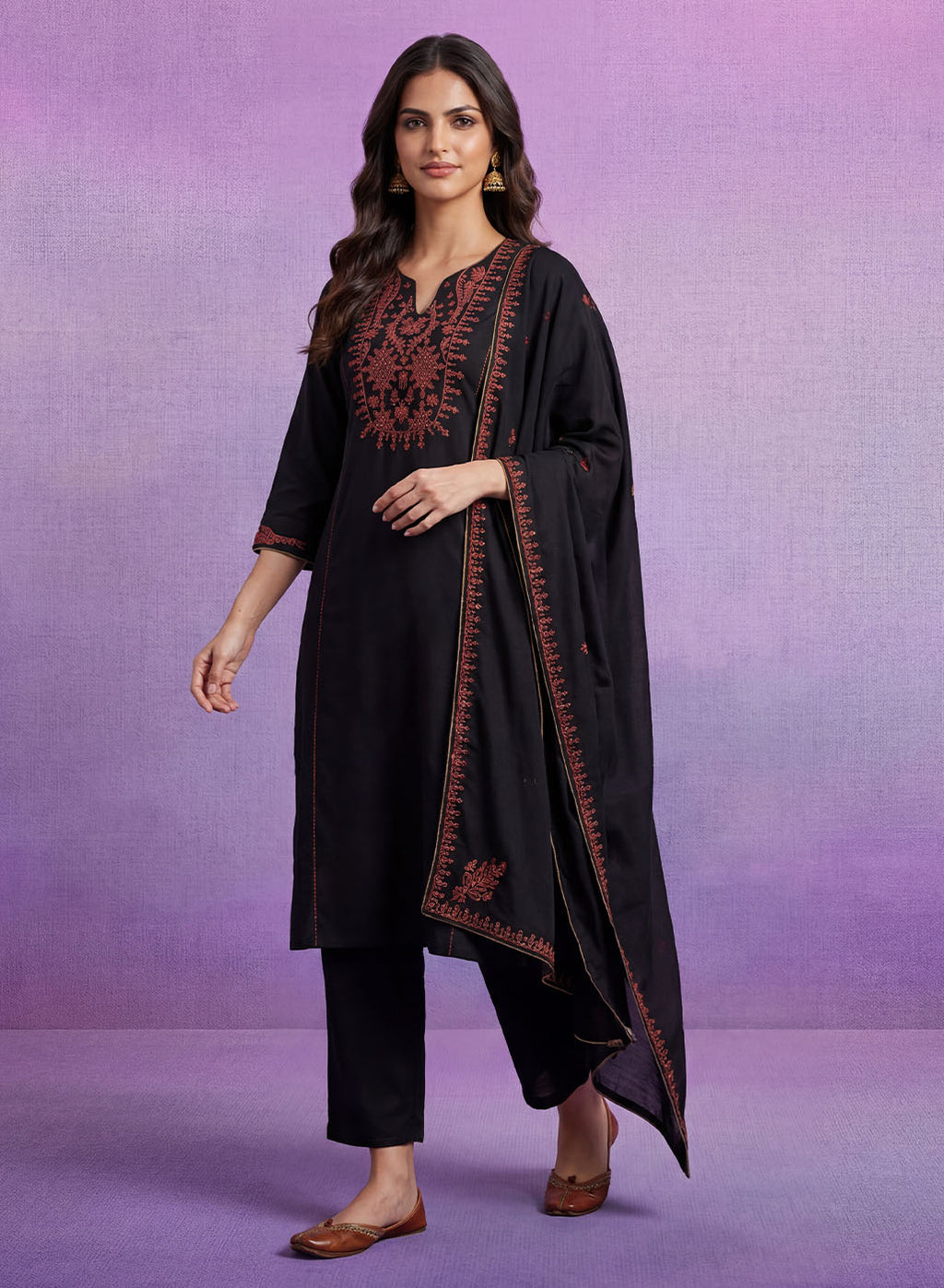 Black Embroidered Suit Set with Dupatta