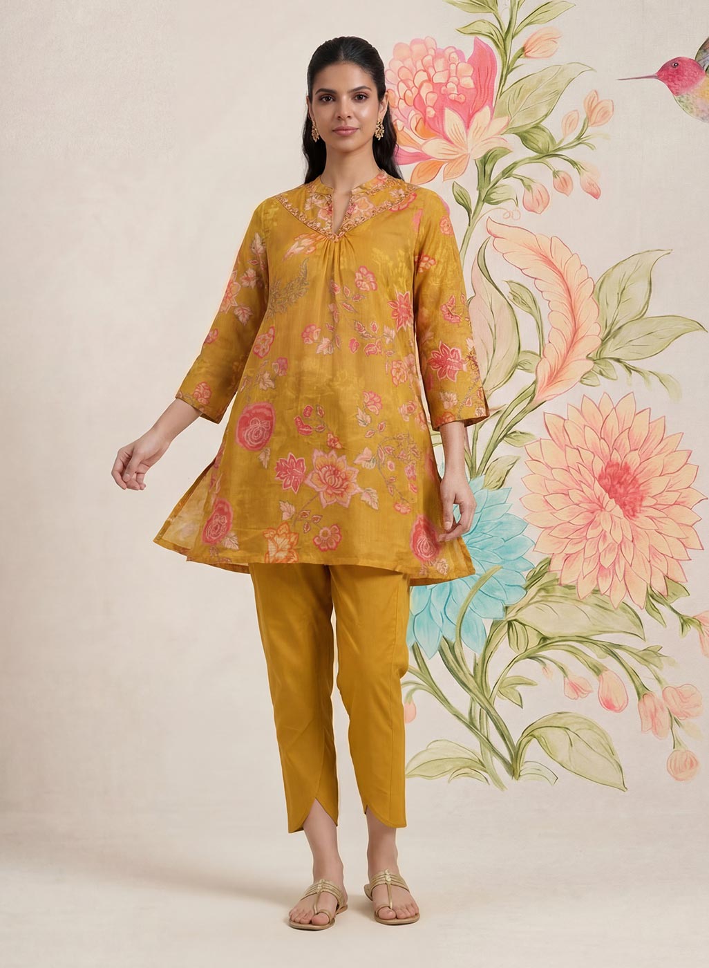 Chandrika Mustard Floral Printed Cotton Co-ord Set